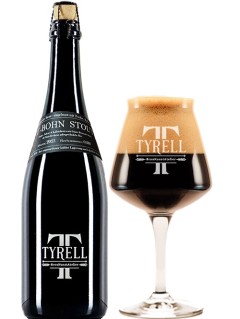 deutsches Bier Tyrell T-Bone Stout in der 0,75 l Bierflasche mit Bierglas